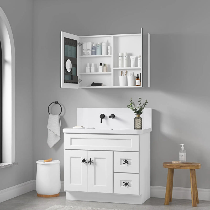 36'' W x 26'' H Surface Frameless Mirror Medicine Cabinet by HouseOfZazla