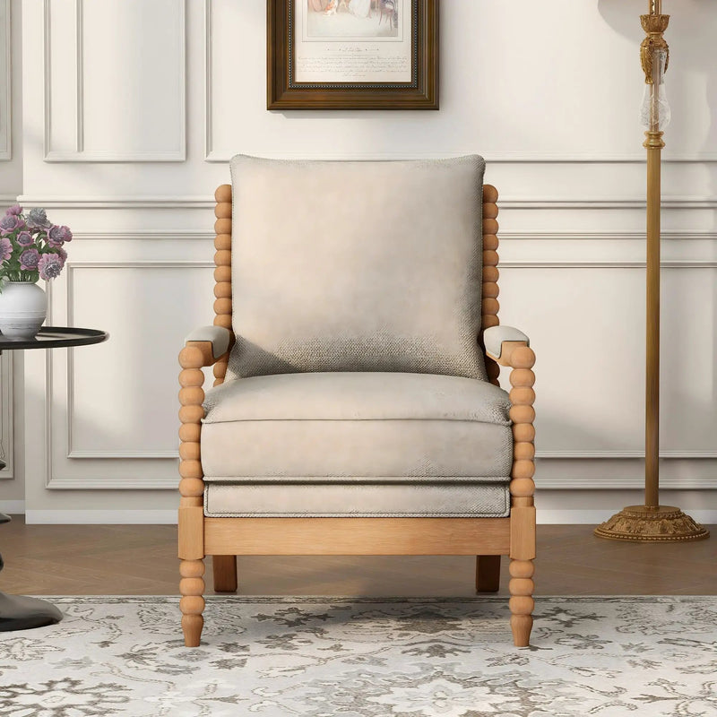 Rubber Wood Accent Chair with Upholstered Fabric and High-Density Sponge Cushion by HouseOfZazla