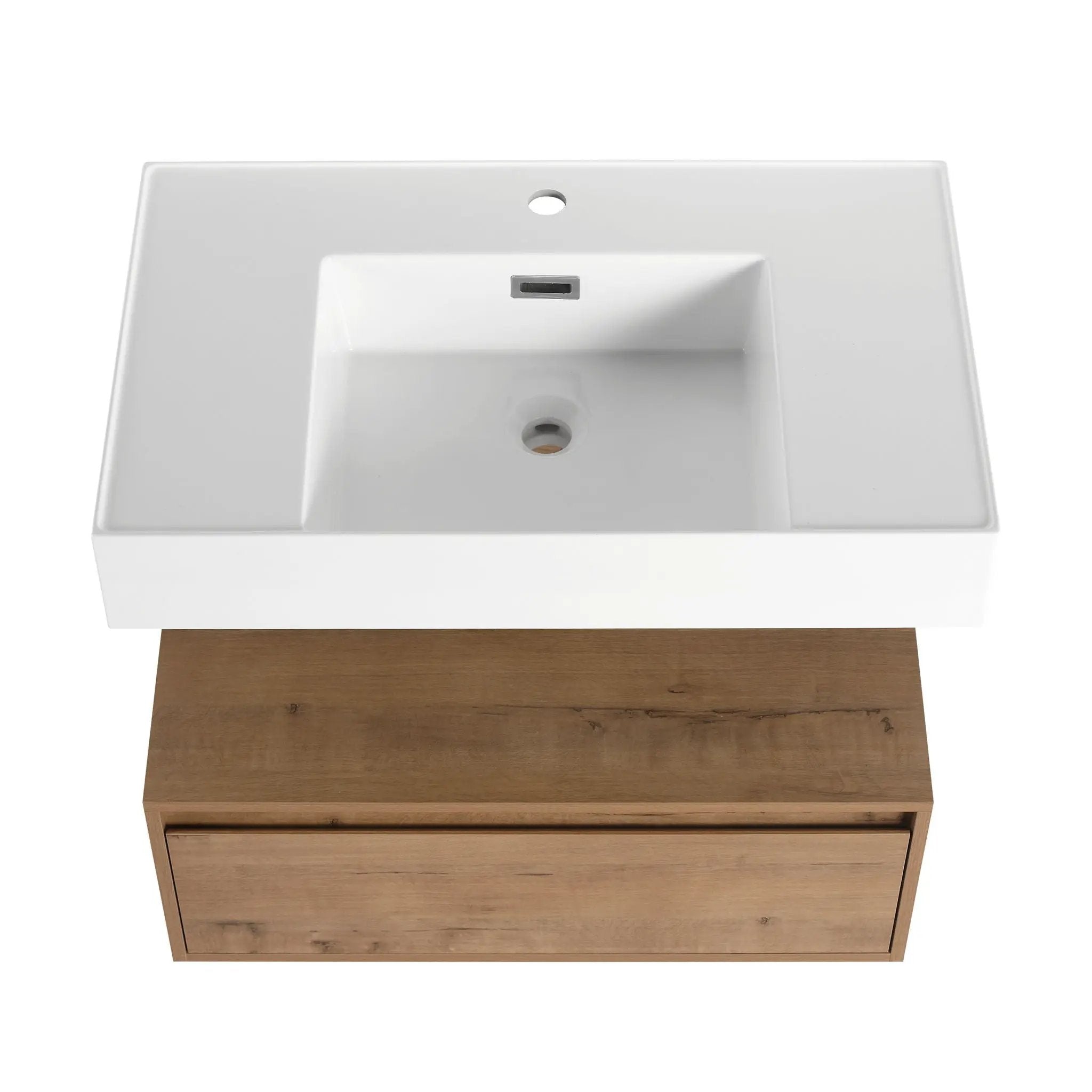 Modern Imitative Wall Mounted Bathroom Vanity With Resin Sink & 2 Side Cabinet, Soft Close Drawer - Imitative Oak by HouseOfZazla