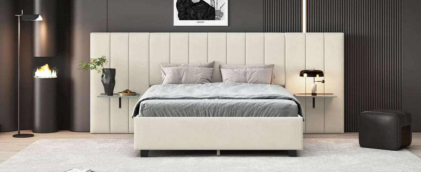 Upholstered Platform Bed With Big Headboard by HouseOfZazla