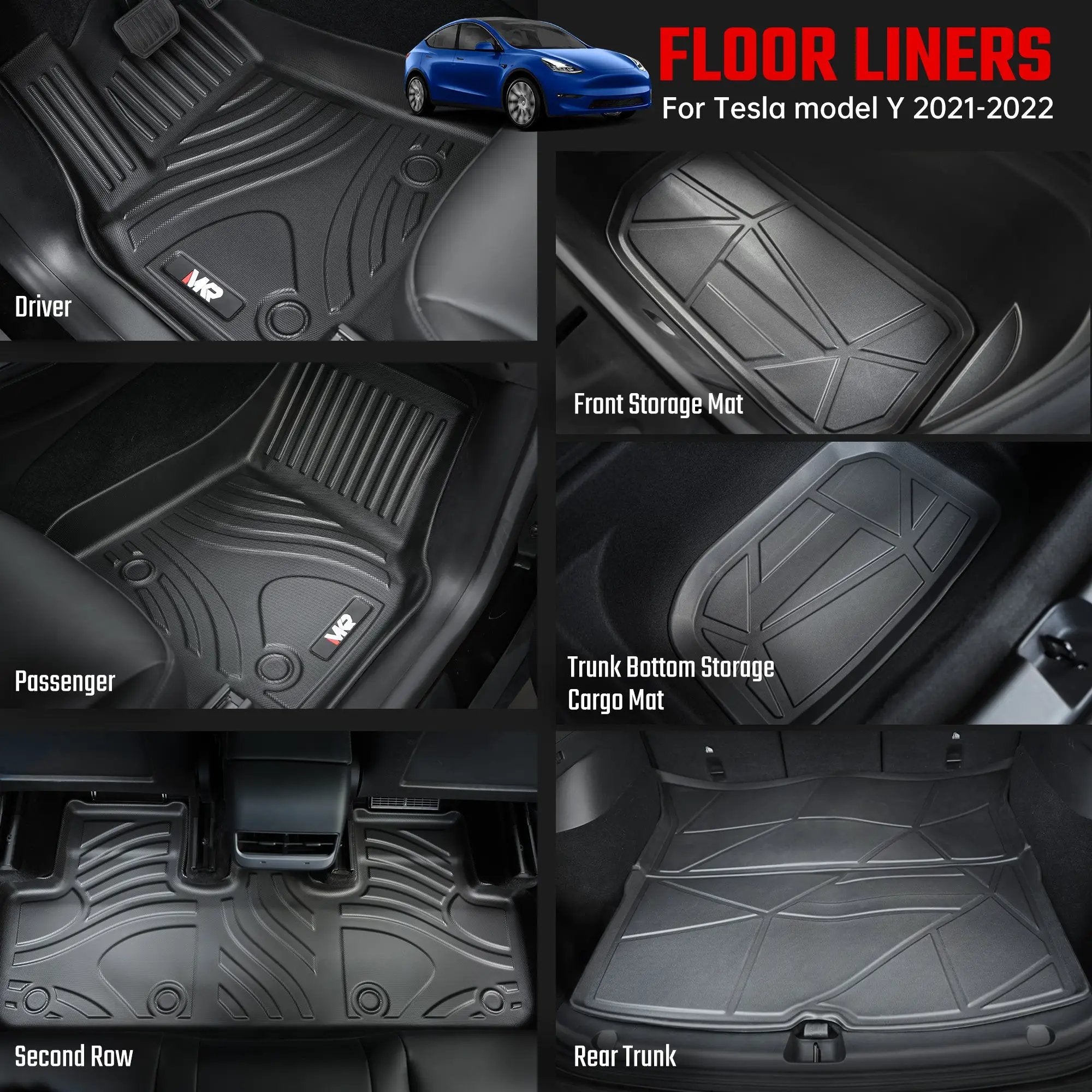 All-Weather TPE Floor Mats for Tesla Model Y 2021-2022 by HouseOfZazla