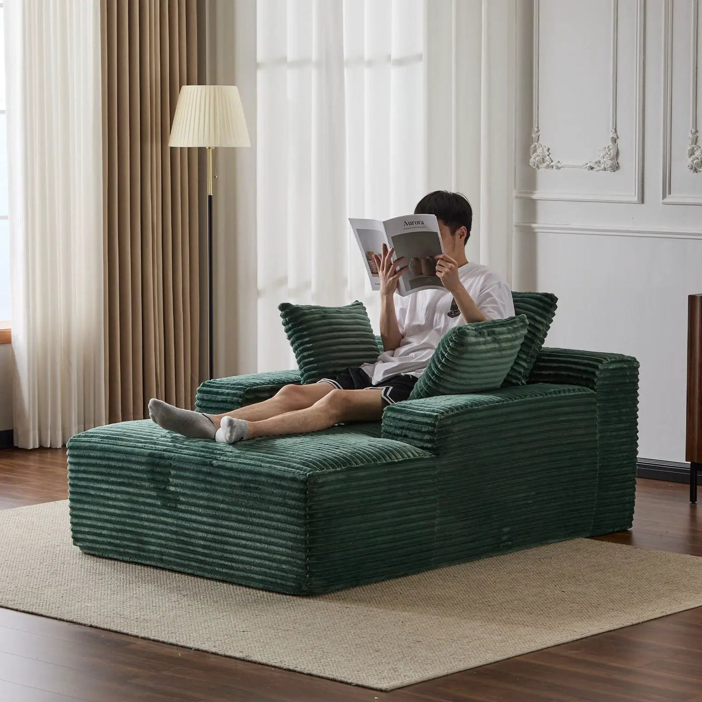 Oversized Chaise Lounge Chair Cozy Cloud Couch With 3 Throw Pillows And Wide Armrest by HouseOfZazla