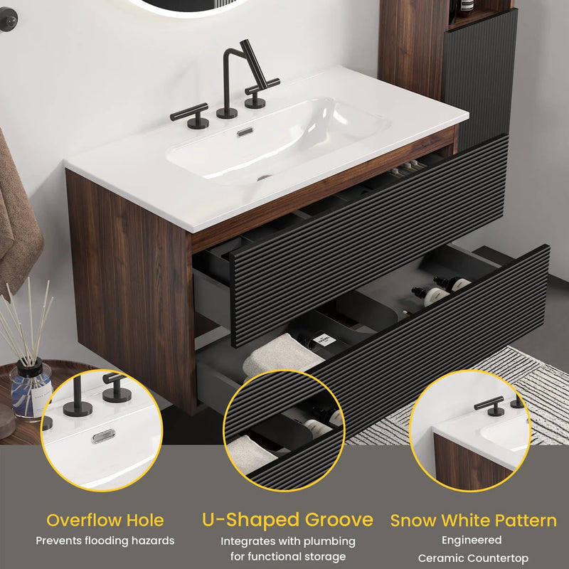 Gloria 36" Wall Mounted Soft Black Bathroom Vanity by HouseOfZazla