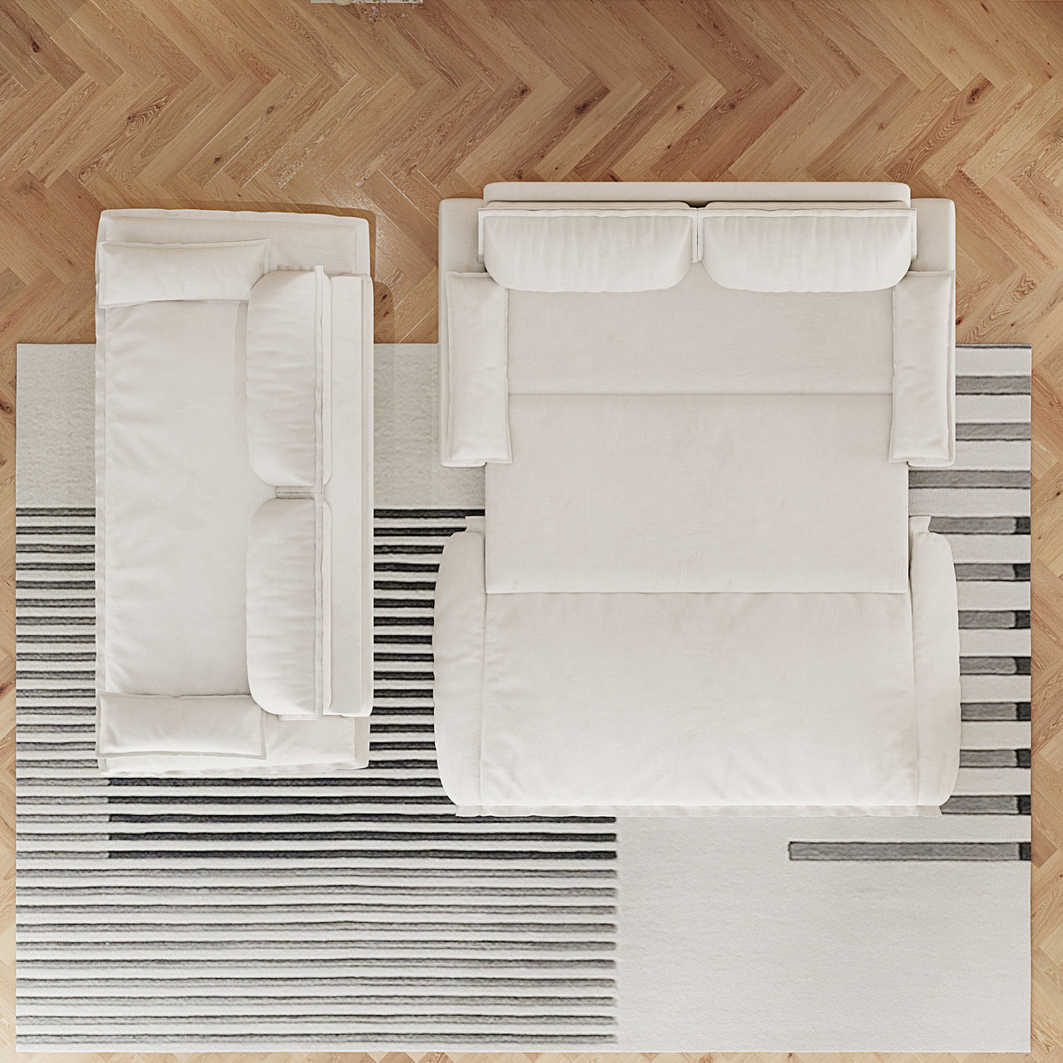 3-in-1 Convertible Velvet Sofa Bed with Queen Pull Out Sleeper - Beige/White, photo 8 of 10