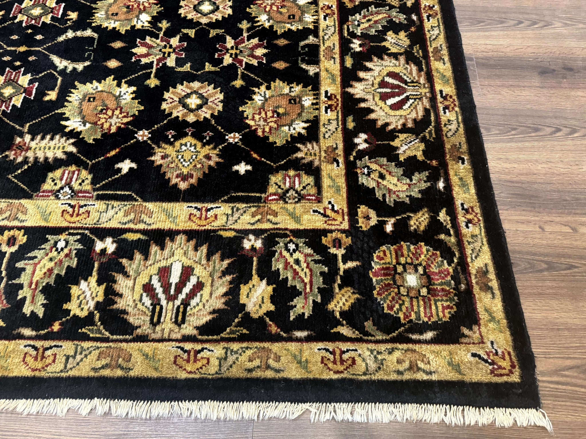 Indo Persian Mahal Rug 8x10, Black and Gold, Wool Hand Knotted Oriental Carpet by Jewel Rugs