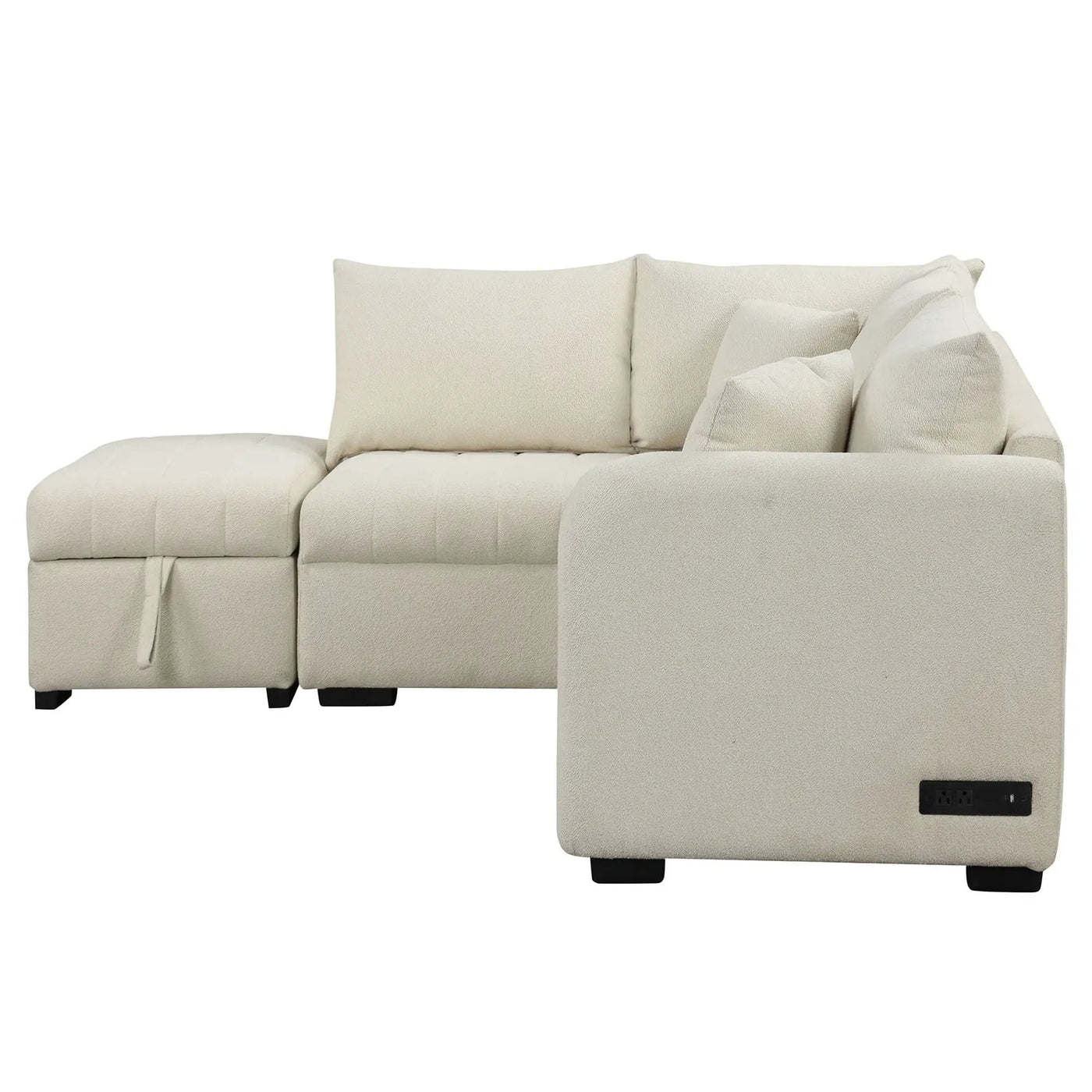 L-Shaped Sectional Pull Out Sofa Bed Sleeper Sofa With Two USB Ports, Two Power Sockets And A Movable Storage Ottoman by HouseOfZazla
