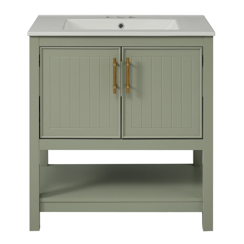 Elegant Bathroom Vanity With Ceramic Sink And Versatile Storage by HouseOfZazla