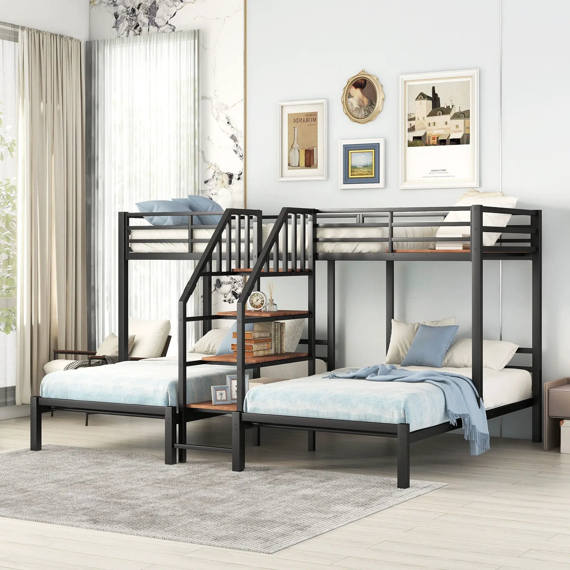 Metal Bunk Bed With Storage Shelves Staircase by HouseOfZazla