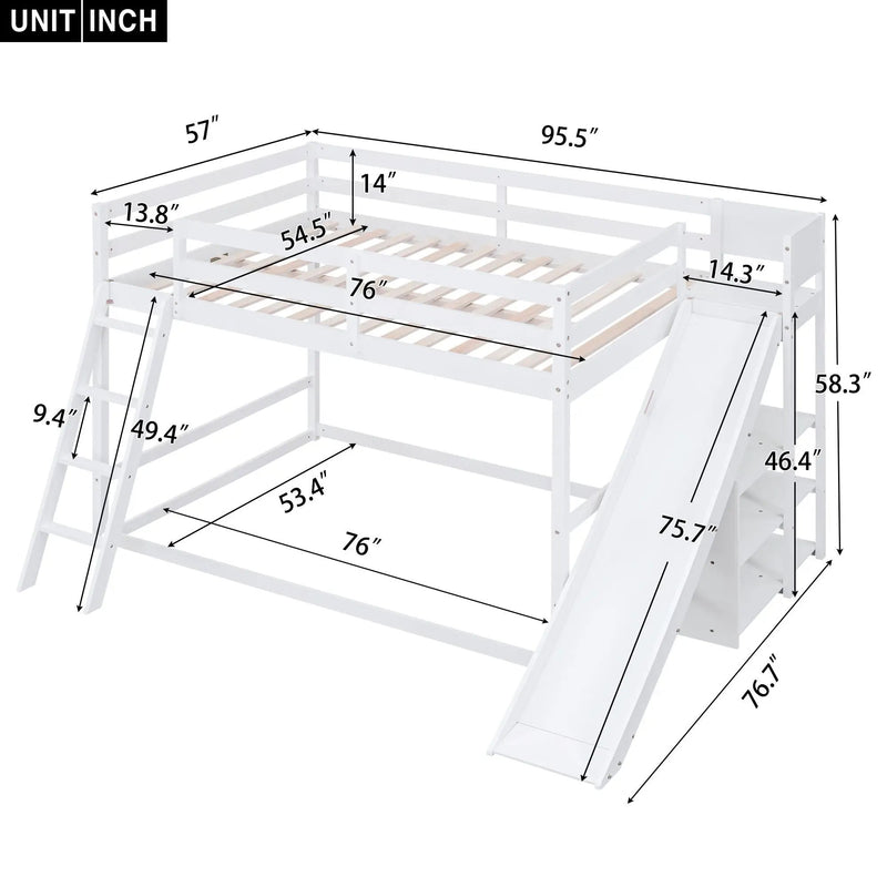 Bunk Bed With Ladder, Slide, And Shelves Pine Wood by Unique Piece Furniture