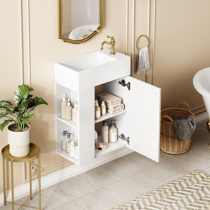 Floating Bathroom Vanity With Resin Basin, Left Side Storage - White by HouseOfZazla