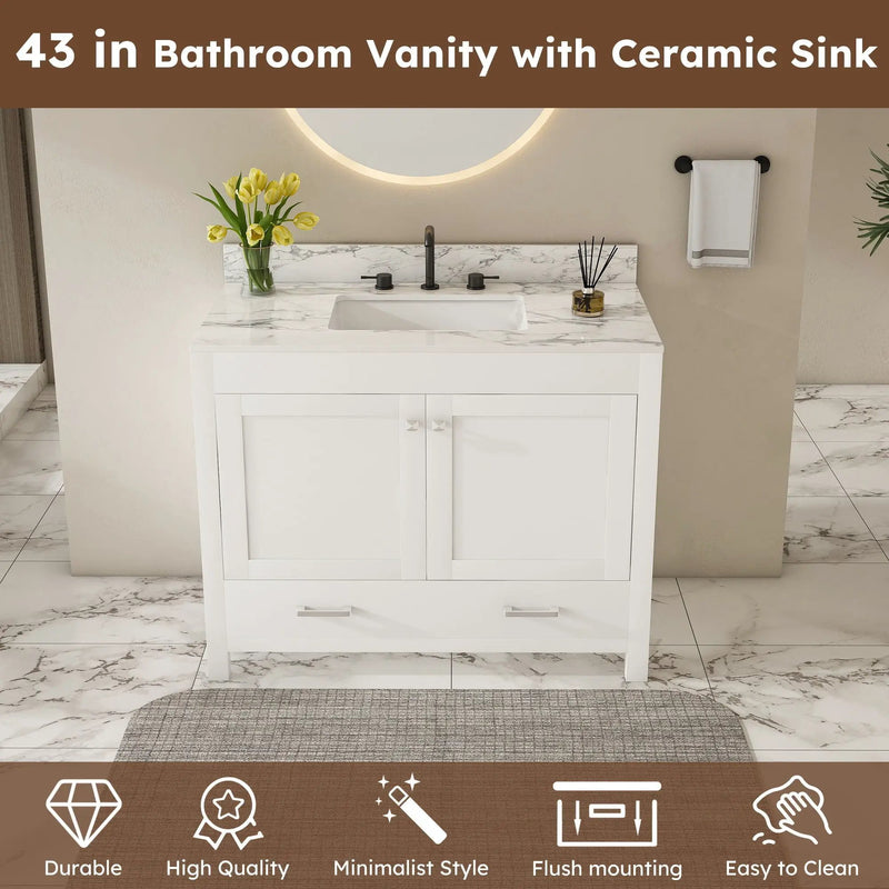 43" Bathroom Vanity Multi Functional Cabinet - White by HouseOfZazla