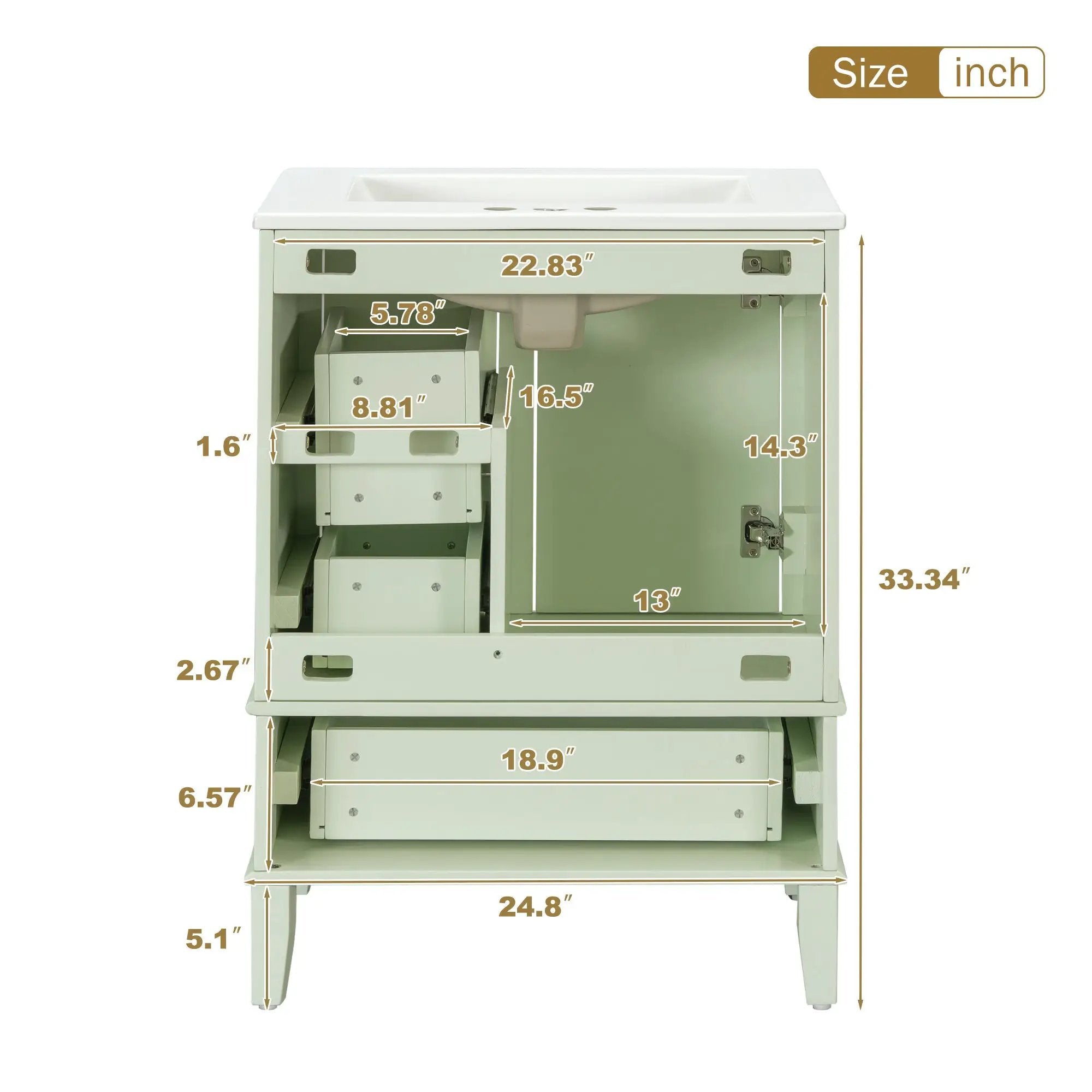 24.8" Bathroom Vanity with Ceramic Sink, Modern Freestanding Cabinet by HouseOfZazla