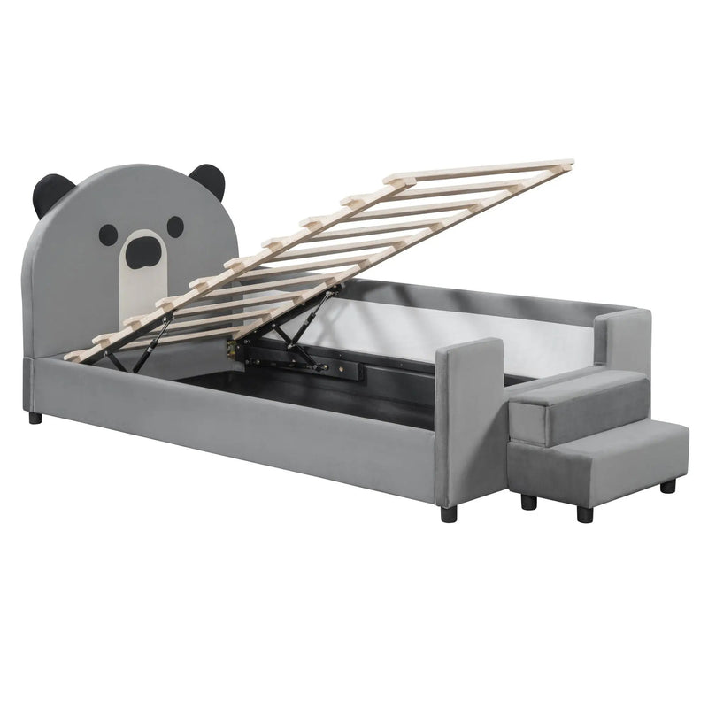 Upholstered Daybed With Bear Shaped Headboard, Hydraulic System And Breathable Fence by HouseOfZazla