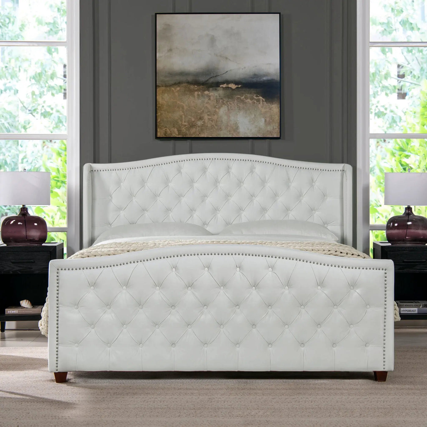 Marcella - Upholstered Shelter Headboard Bed Set by HouseOfZazla