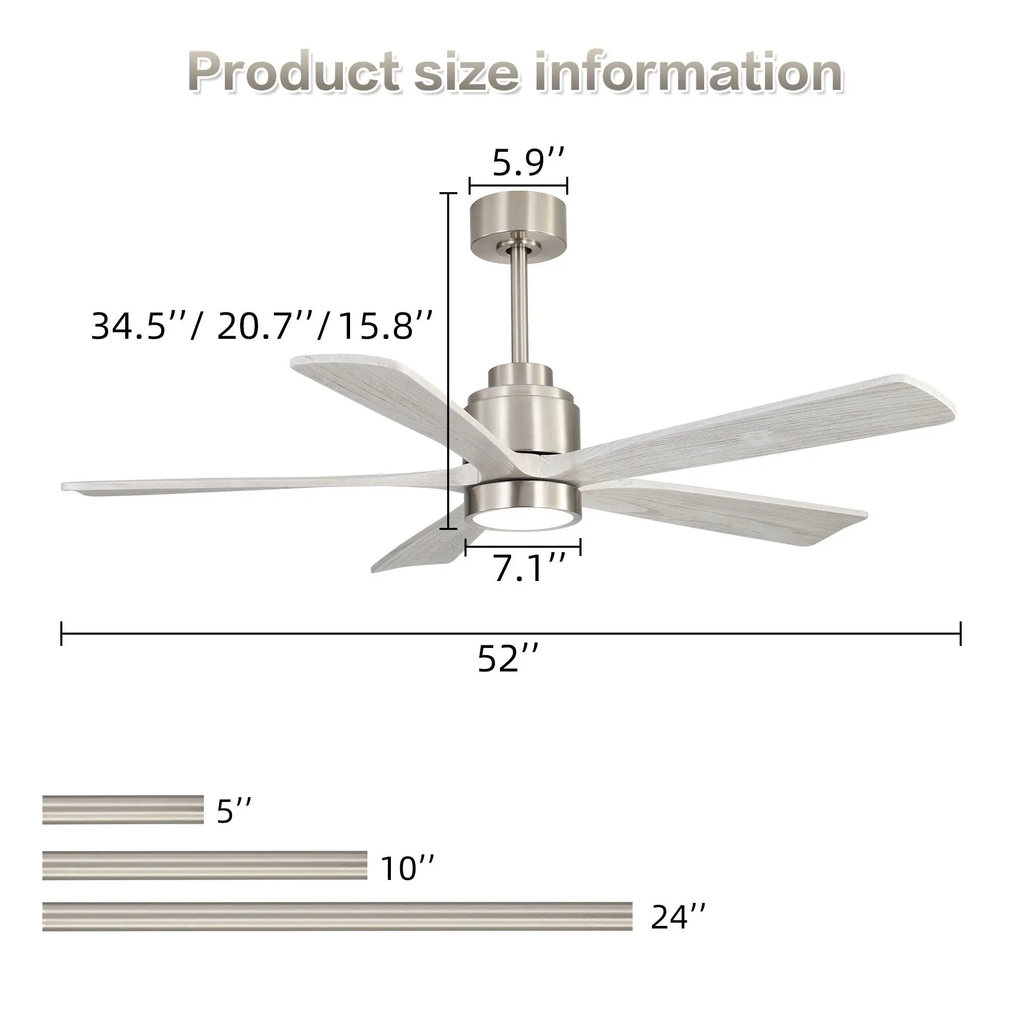 Ultra Quiet Reversible Ceiling Fan With Dimmable LED Light - Brushed Nickel by HouseOfZazla