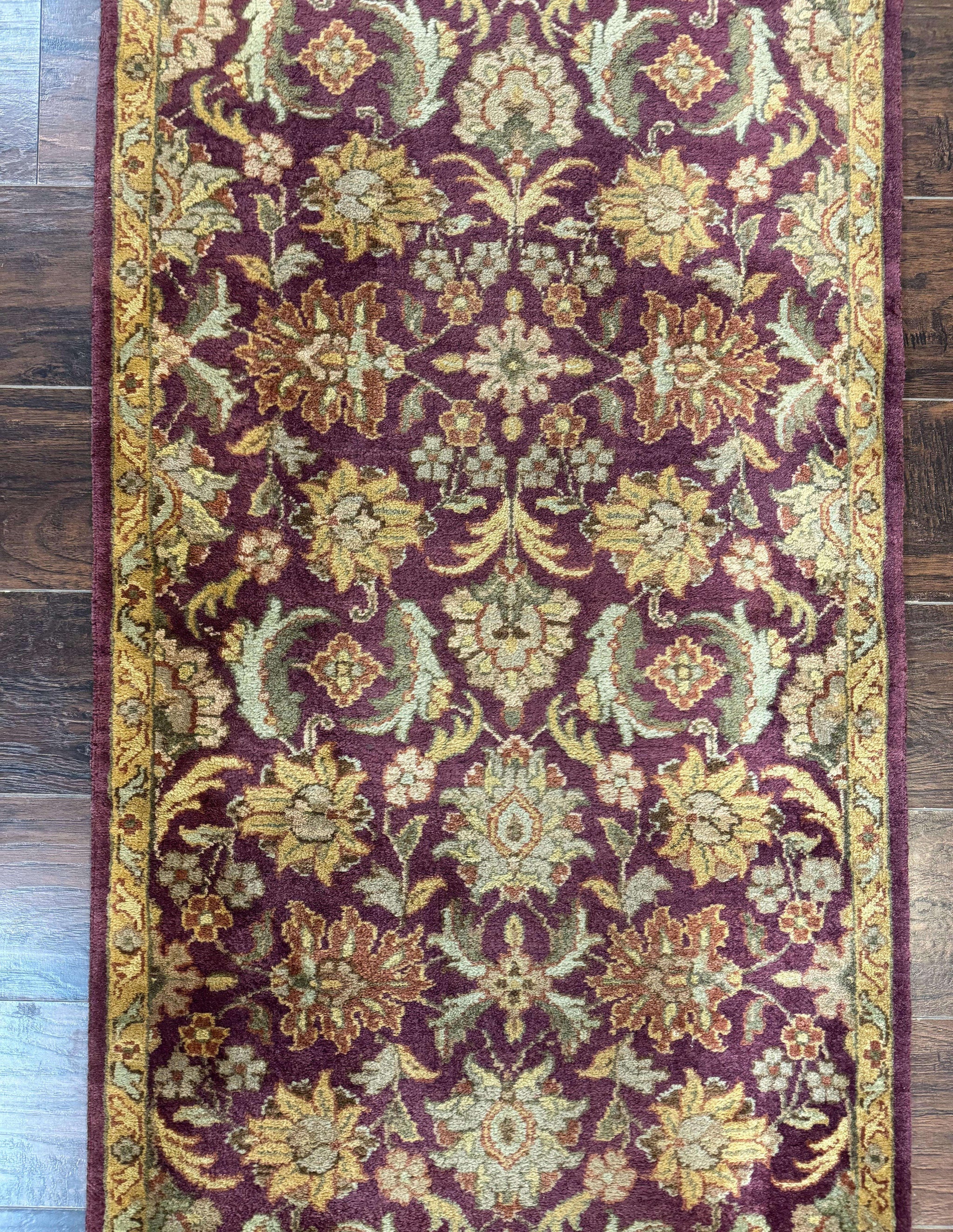 Indian Agra Runner Rug 2.6 x 17.5, Long Runner Rug for Hallway, Floral Handmade by Jewel Rugs