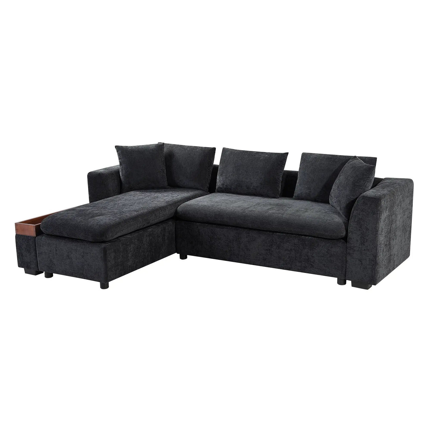 Modern L Shaped Sectional Sofa With Upholstery And Wooden Storage by HouseOfZazla