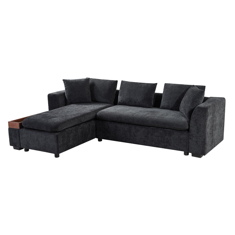 Modern L Shaped Sectional Sofa With Upholstery And Wooden Storage by HouseOfZazla