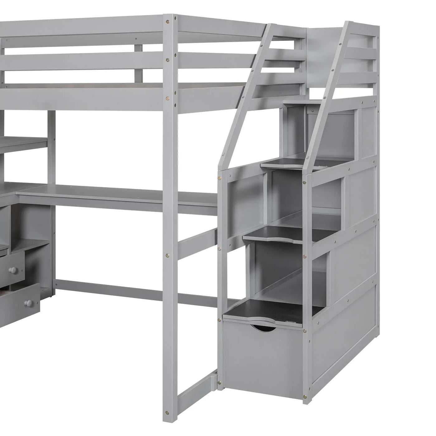 Loft Bed With Desk, Shelves, 2 Drawers, Storage Staircase by HouseOfZazla