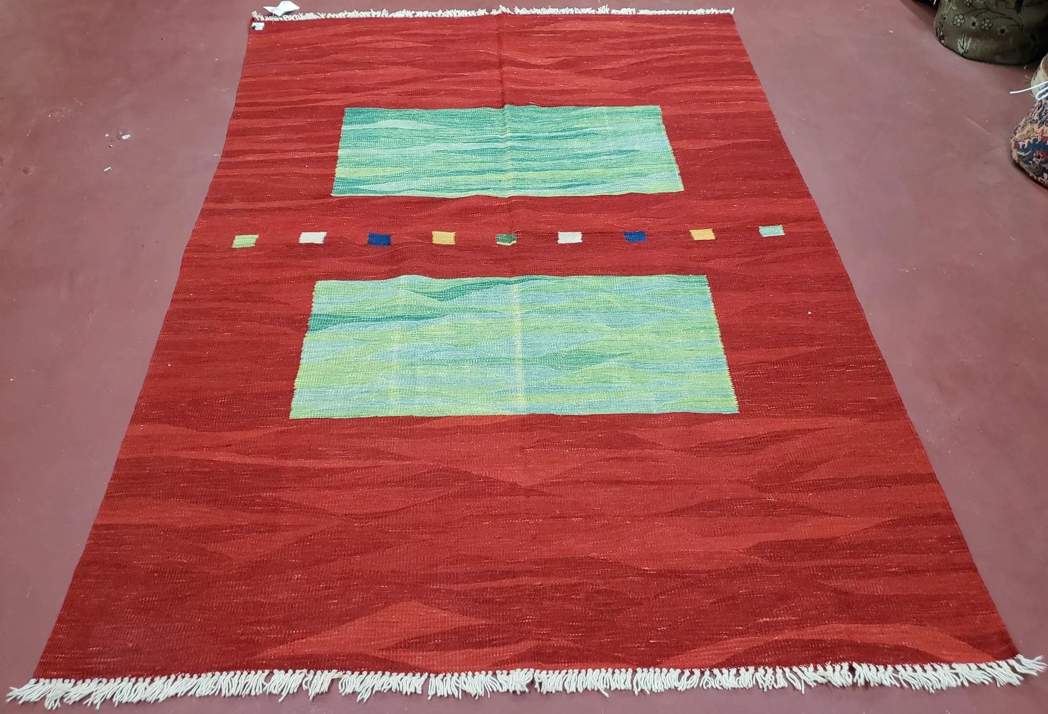 Red Turkish Kilim Rug, 5x7 - 6x8 Rugs, Red and Green Kilim Carpet, Kilim Area Rugs, Flatweave No Pile Rug, New Turkish Rug, Handmade Kilim by Jewel Rugs