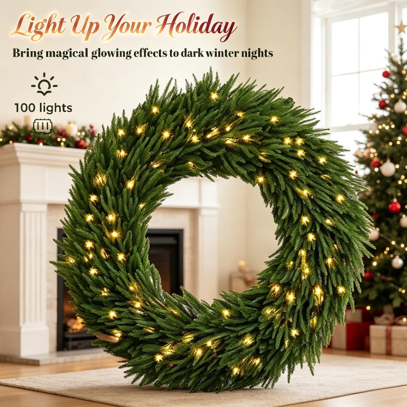 36-Inch Pre-Lit Christmas Wreath with Warm White Lights - Green, photo 4 of 9