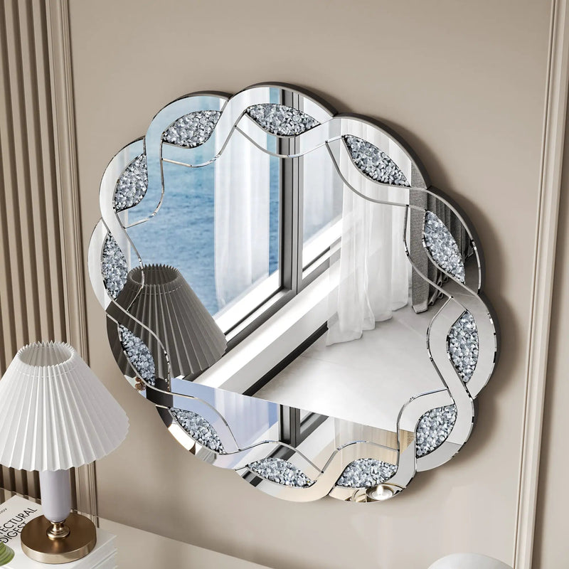 Silver Crush Diamond Round Wall Mirror by HouseOfZazla