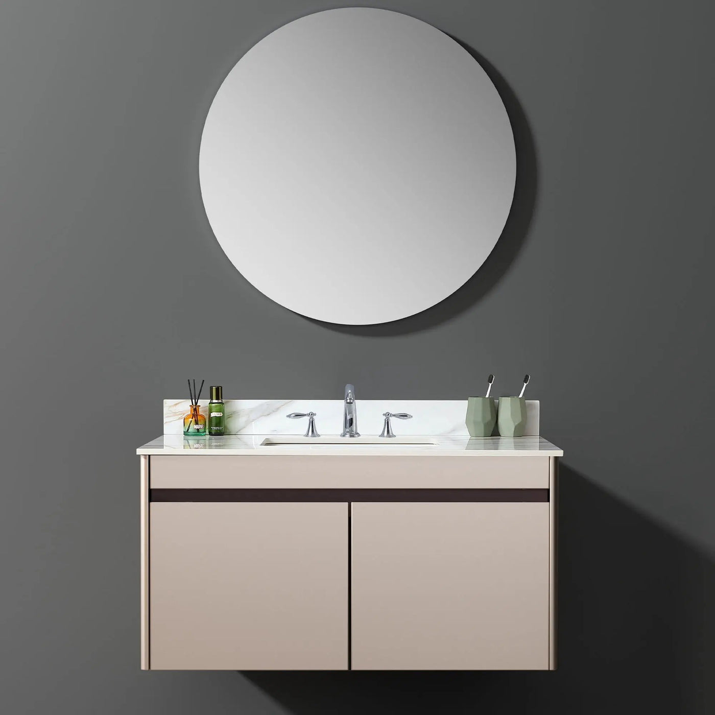 Vanity Top With Undermount Sink And Backsplash, Sintered Stone by HouseOfZazla