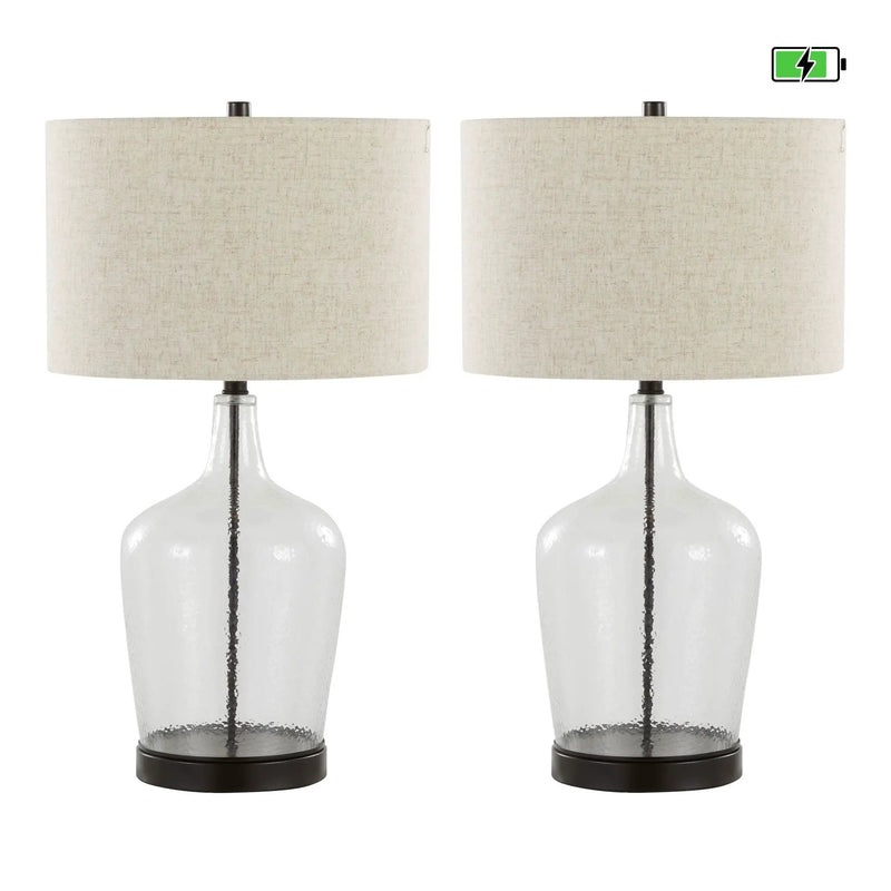 Botella - Contemporary Table Lamp Built In USB Port (Set of 2) - Clear / Oil Bronze / Natural by HouseOfZazla