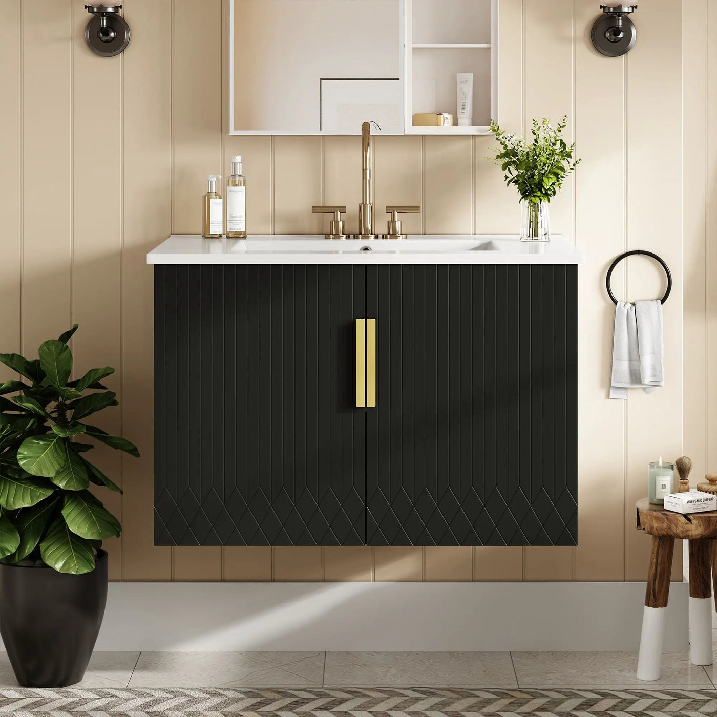 Bathroom Vanity With Sink, Rectangular Storage Cabinet With 2 Soft Closing Doors by HouseOfZazla