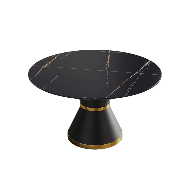 Round Modern Artificial Stone Carbon Steel Base Dining Table, Can Accommodate 6 People - Black by HouseOfZazla