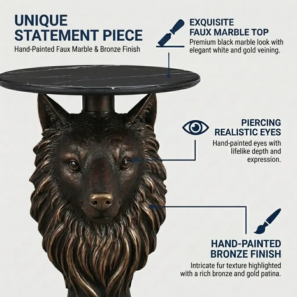Wolf Head Accent Table Animal Statue End Tables Livingroom by HouseOfZazla