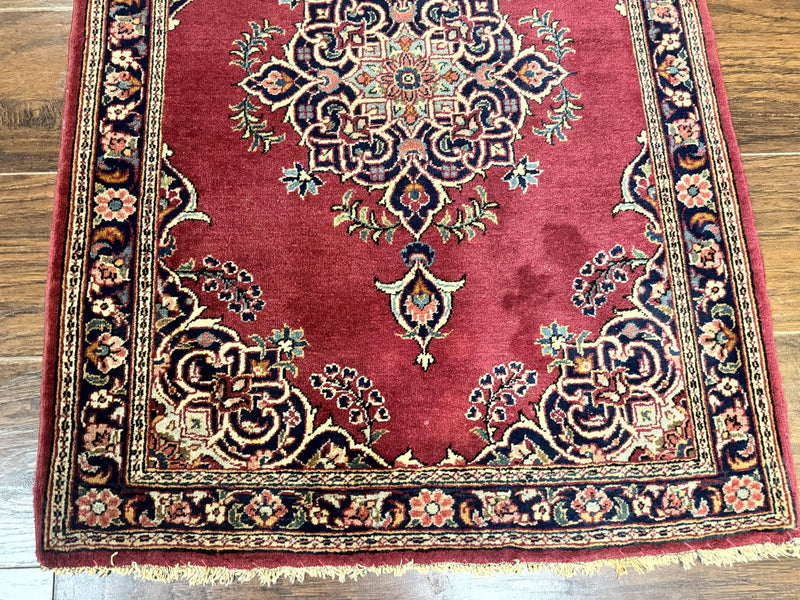 Small Persian Kashan Rug 2x3, Red and Navy Blue, Handmade Vintage Wool Semi Antique Persian Carpet, Semi Open Field by Jewel Rugs