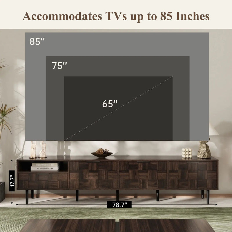 78" TV Stand With Storage Cabinets For Living Room - Walnut by HouseOfZazla