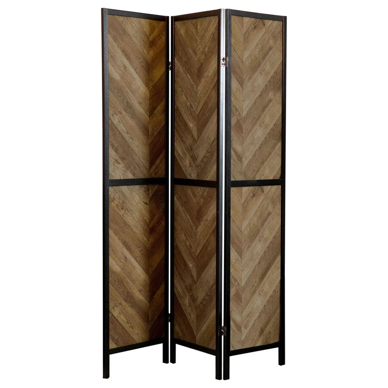 Marlene 3-Panel Room Divider Folding Screen Rustic Tobacco by Unique Piece Furniture