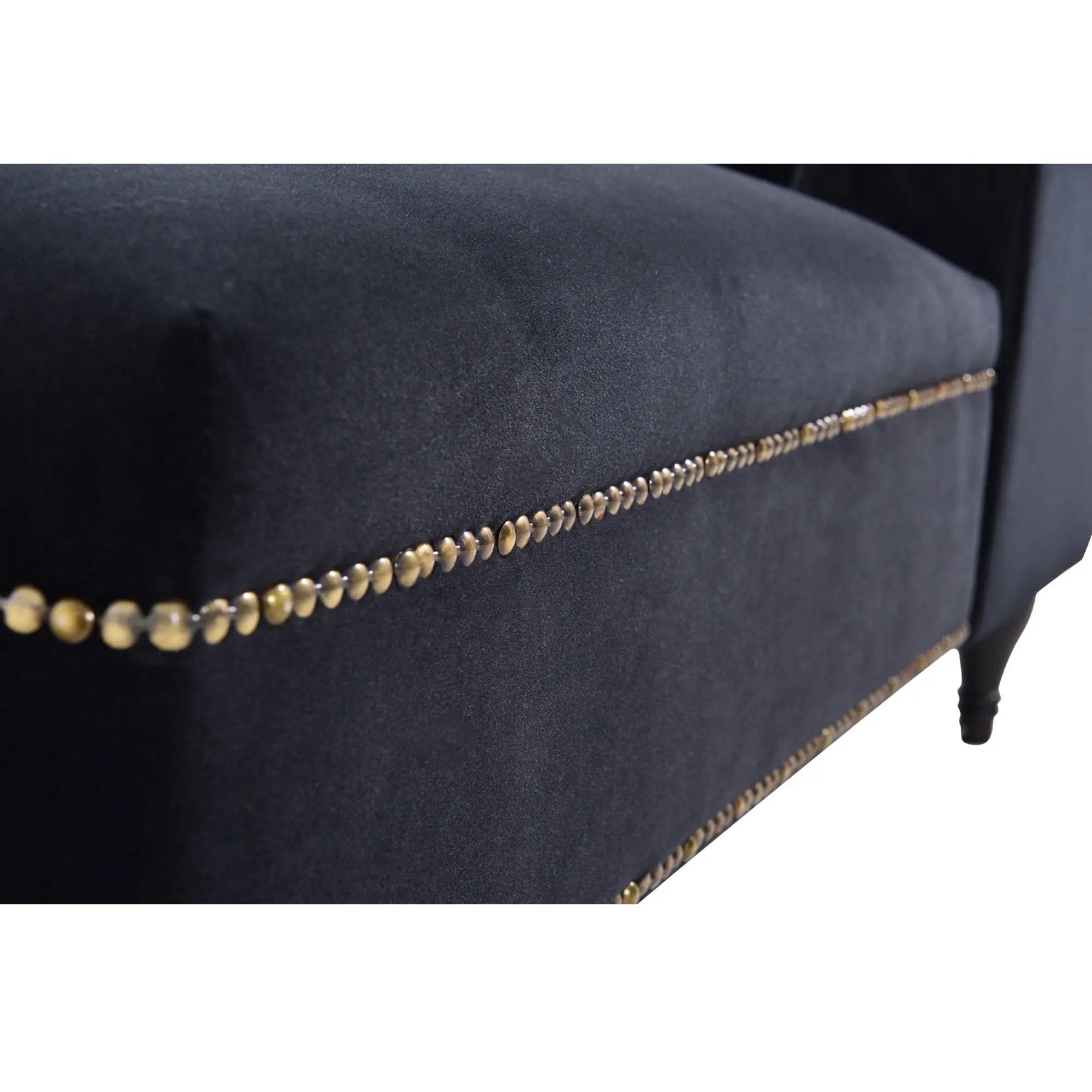 Velvet Chaise Lounge, Button Tufted Right Arm Facing Lounge Chair With Nailhead Trim For Living Room - Black by HouseOfZazla