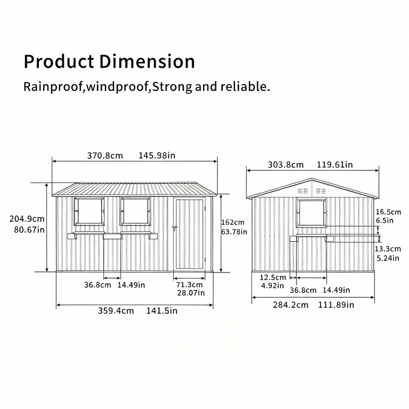 12x10 FT Outdoor Metal Storage Shed with 3 Clear Windows & Decorative Flower Rack, Lockable Single Door Tool Shed, Heavy Duty Waterproof Weatherproof Garden Shed for Backyard Patio Yard,Grey+Black, photo 2 of 9