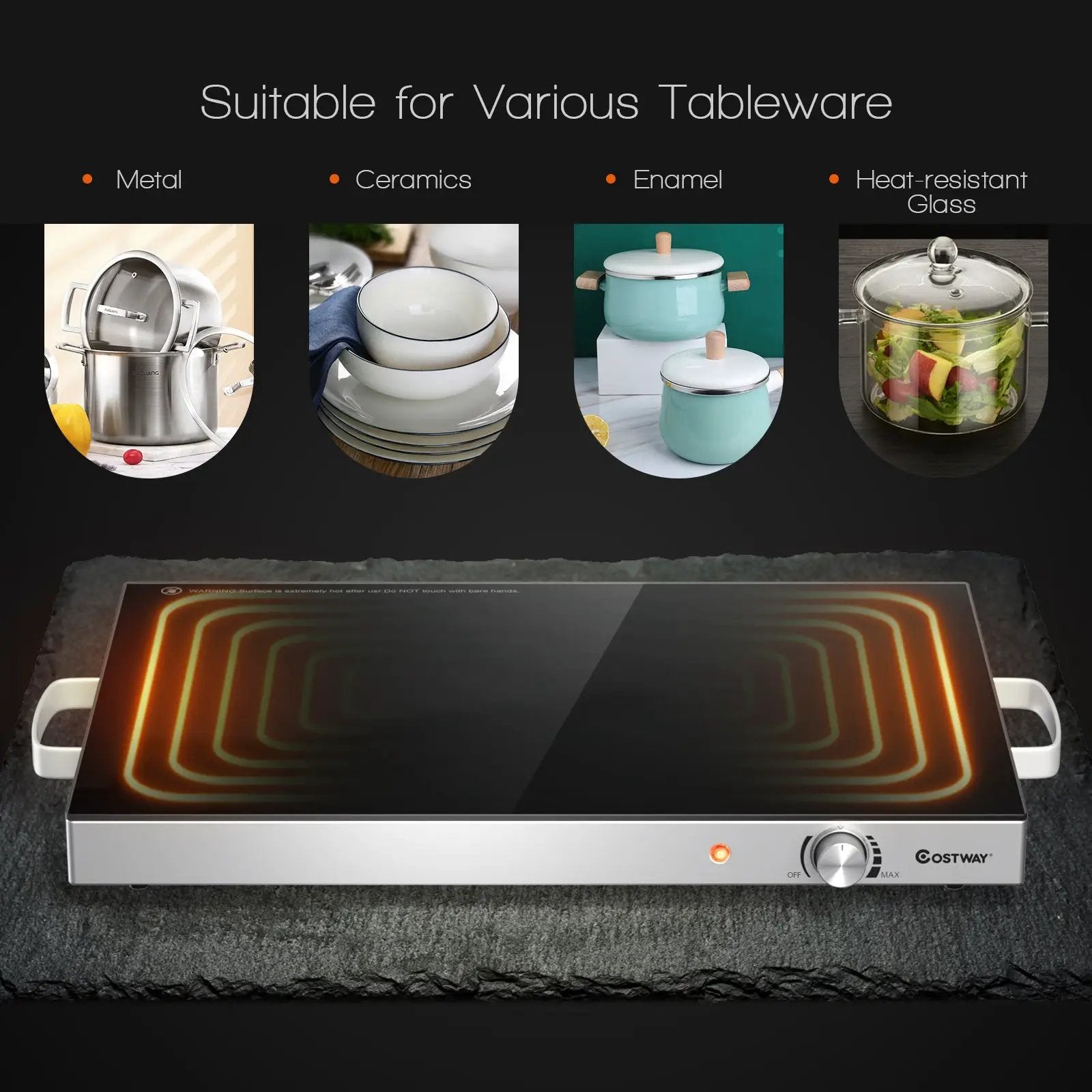 22 x 14 Inch Electric Warming Tray Hot Plate Dish Warmer with Adjustable Temperature by DirectDeals