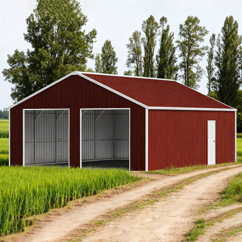 [22X23FT] Alora Heavy-Duty Red-Brown Double Garage Steel Barn Storage Shed (SAK83456) by SAKSBY WHOLESALE
