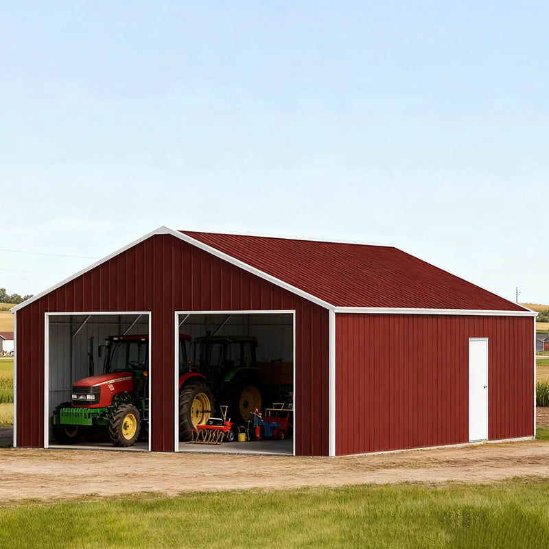 [22X23FT] Alora Heavy-Duty Red-Brown Double Garage Steel Barn Storage Shed (SAK83456) by SAKSBY WHOLESALE