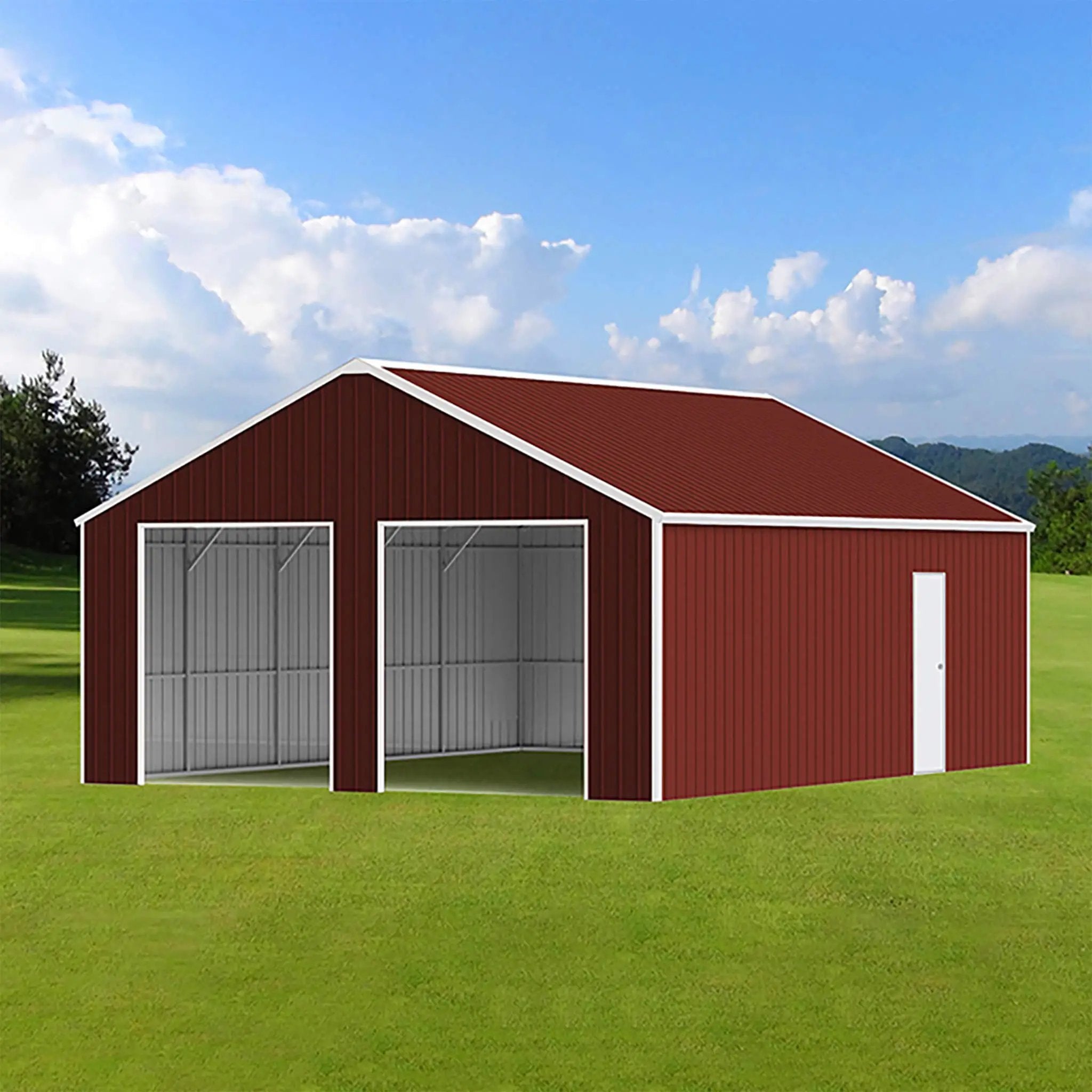 [22X23FT] Alora Heavy-Duty Red-Brown Double Garage Steel Barn Storage Shed (SAK83456) by SAKSBY WHOLESALE