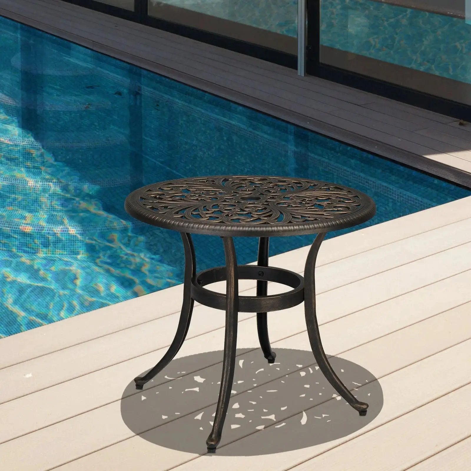 Round Cast Aluminum Patio Side Table by House Of Avana