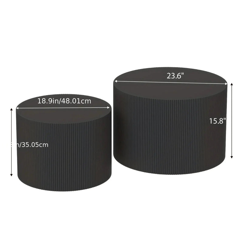 23.6" Vertical Grain Round Wooden Coffee Tables, Modern Nesting Coffee Table Set of 2, Indoor Side Table for Small Spaces Living Room, Bedroom, Balcony, Office by House Of Avana