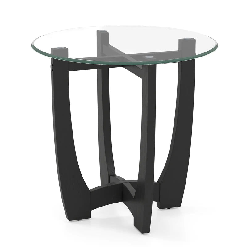 23.5 Inch Round End Side Table with Tempered Glass Tabletop-Black by DirectDeals