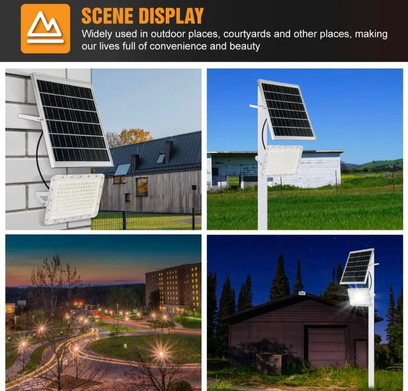 2300W LED Solar Aluminum Frame Flood Lights,24000LM Street Flood Light Waterproof with Remote Control by Outdoor Solar Outlet