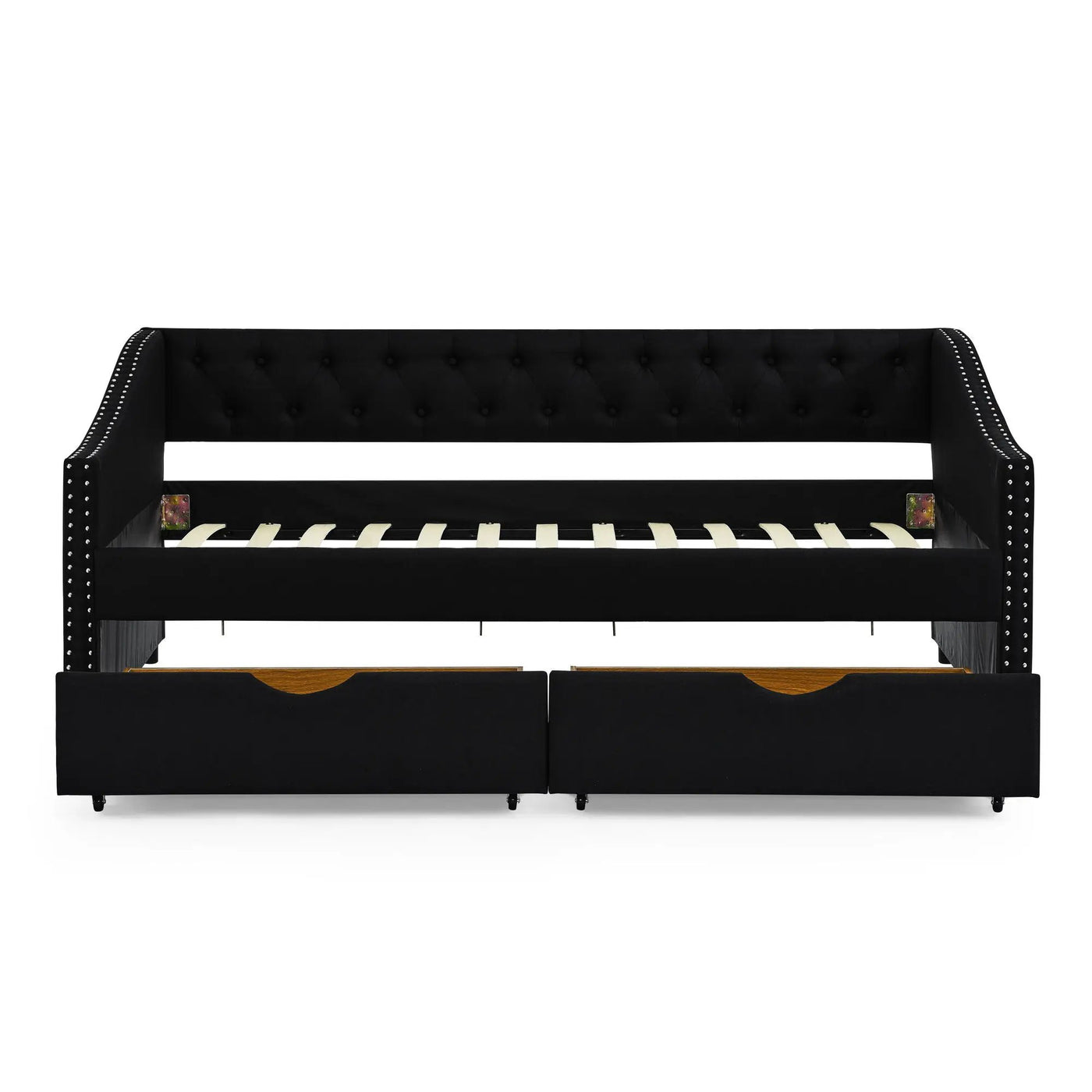 Upholstered Tufted Daybed With 2 Drawers, Waved Arms by HouseOfZazla