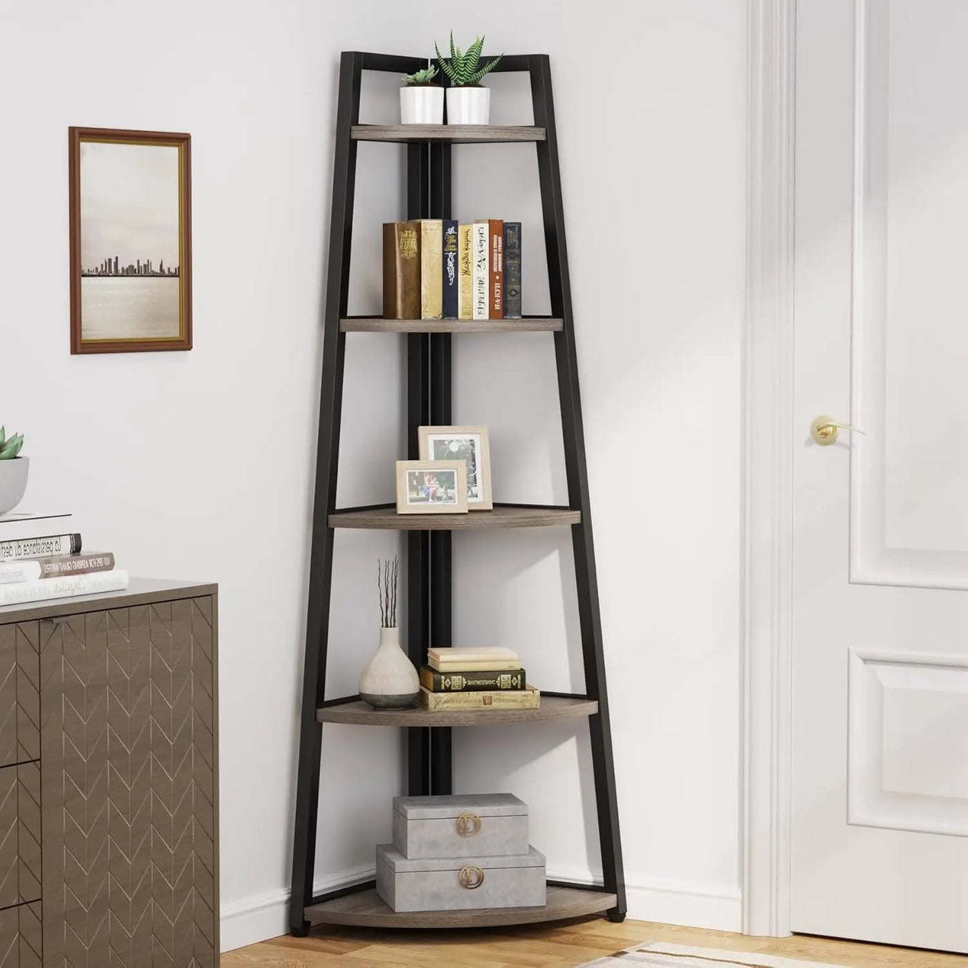Tall 5 Tier Corner Bookshelf For Living Room by HouseOfZazla