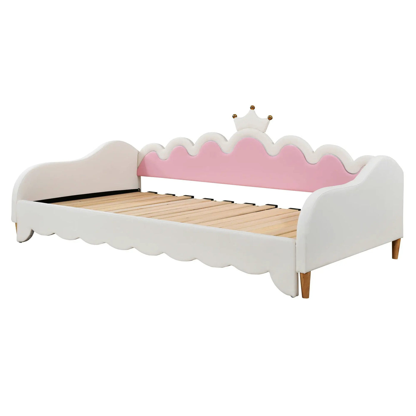 Extending Daybed With LED Lights, Modern Upholstered Princess Daybed With Crown Headboard by HouseOfZazla