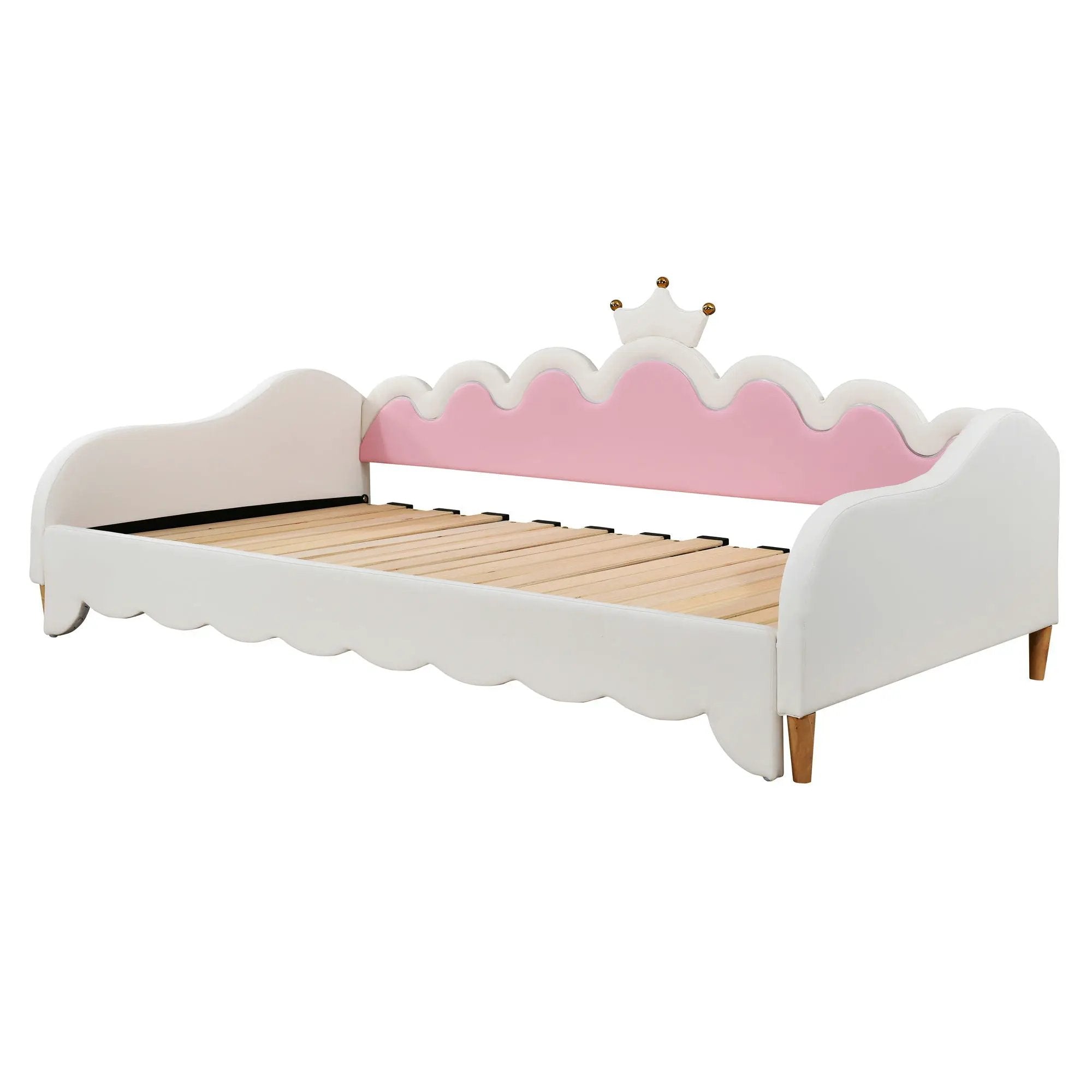 Extending Daybed With LED Lights, Modern Upholstered Princess Daybed With Crown Headboard by Unique Piece Furniture