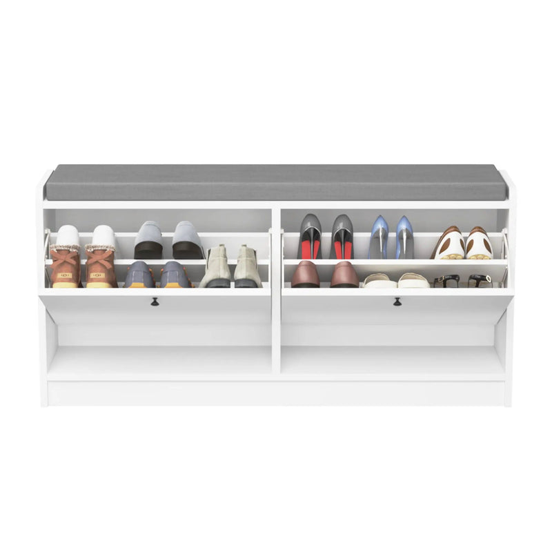 Shoe Storage Bench With Cushion, Entryway Organizer Cabinet For Hallway - White by HouseOfZazla