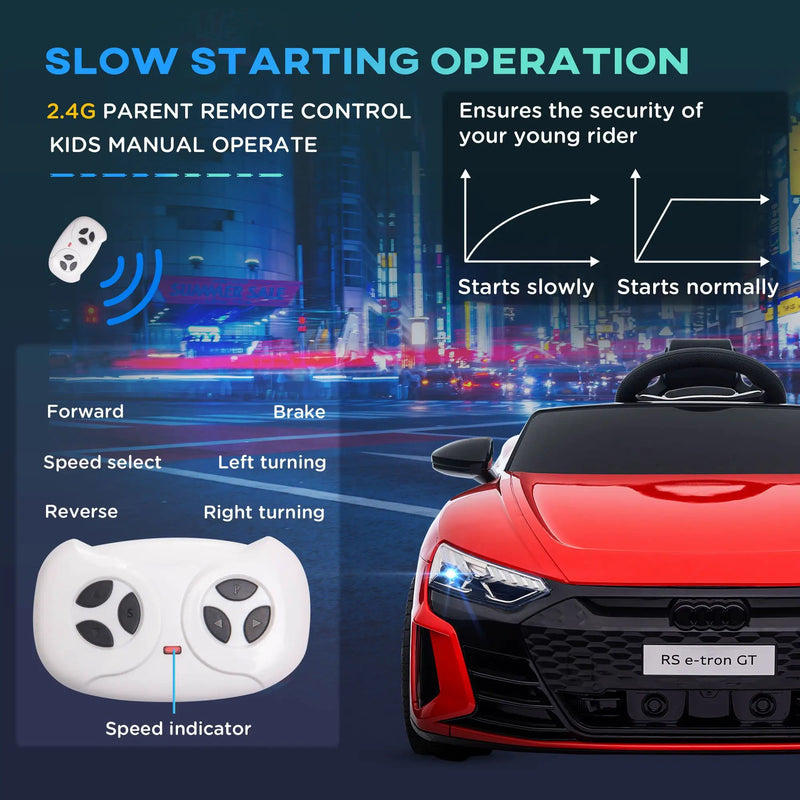 Aosom - Kids Ride On Car, 12V Licensed Audi Rs E-Tron Gt 3.1 Mph Electric Car For Kids, Ride-On Toy For Boys And Girls With Remote Control, 4 Wheels With Suspension, Horn, Music, Lights - Red by HouseOfZazla